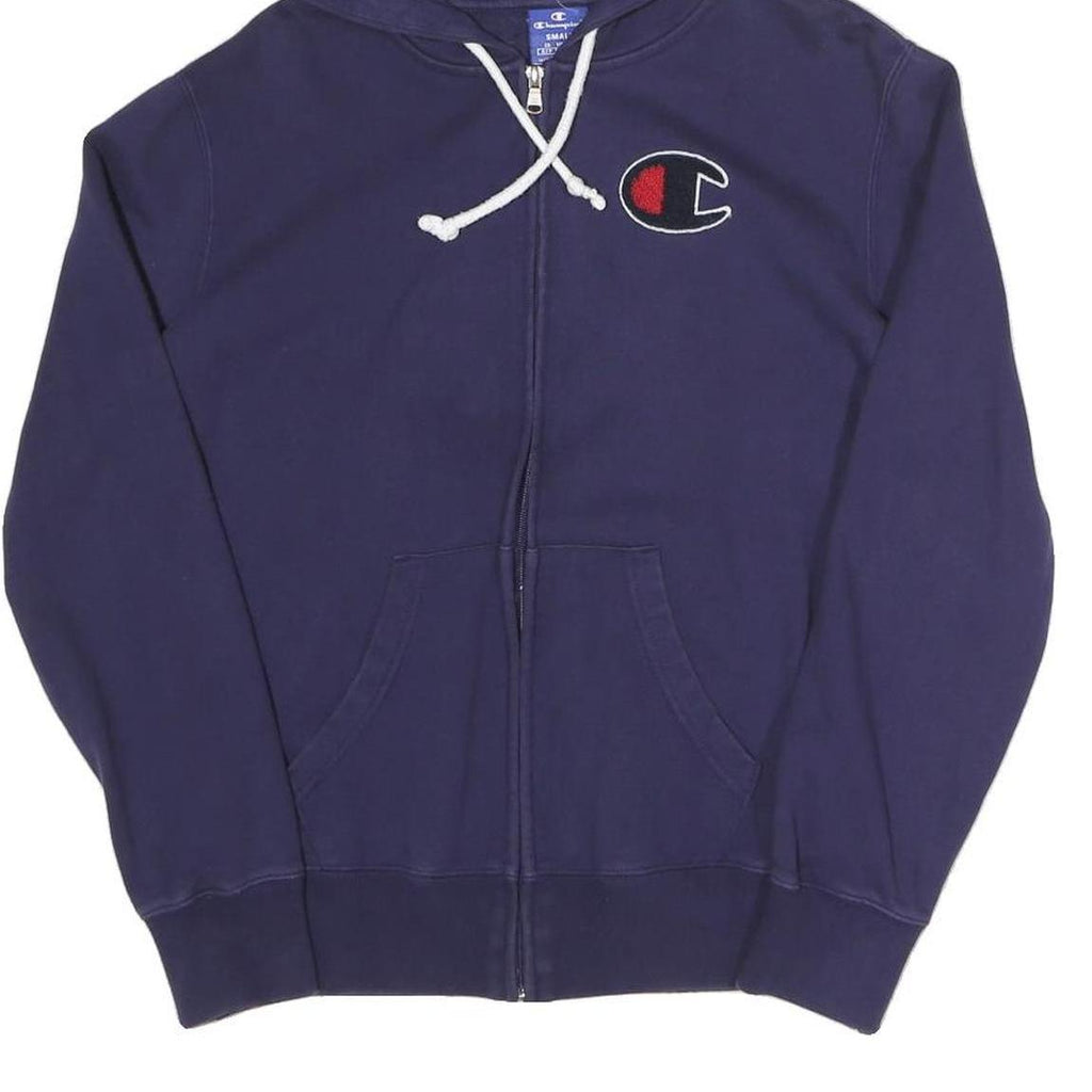 CHAMPION Womens Navy Full Zip Hoodie S Cotton Blend Drawstring Pocket