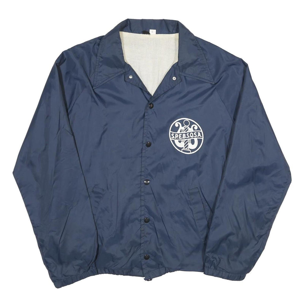 Mens Navy Blue Nylon Jacket L Button Closure Plain Lightweight Casual