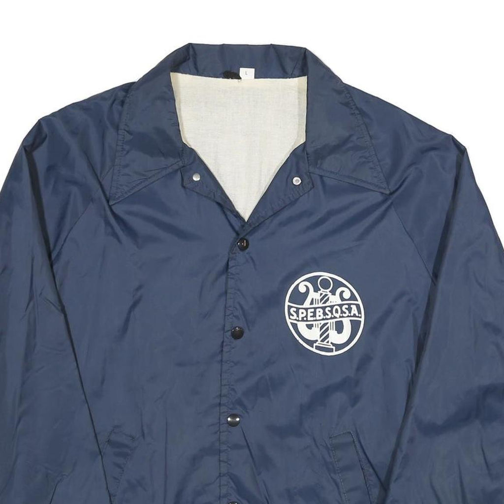 Mens Navy Blue Nylon Jacket L Button Closure Plain Lightweight Casual