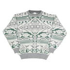 NEW FAST Mens Grey & White Patterned Cotton Blend Jumper M Crew Neck Chunky Knit