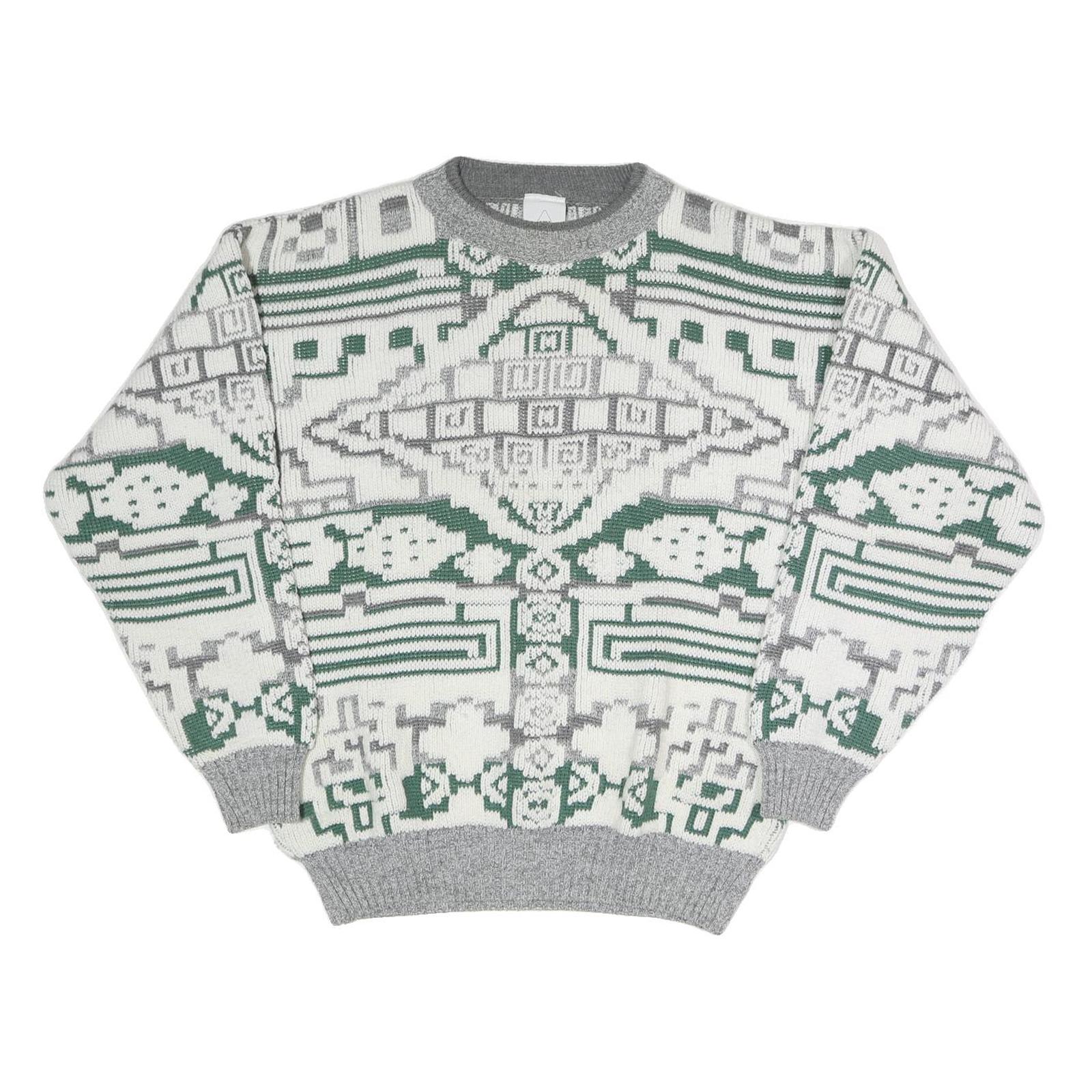 NEW FAST Mens Grey & White Patterned Cotton Blend Jumper M Crew Neck Chunky Knit