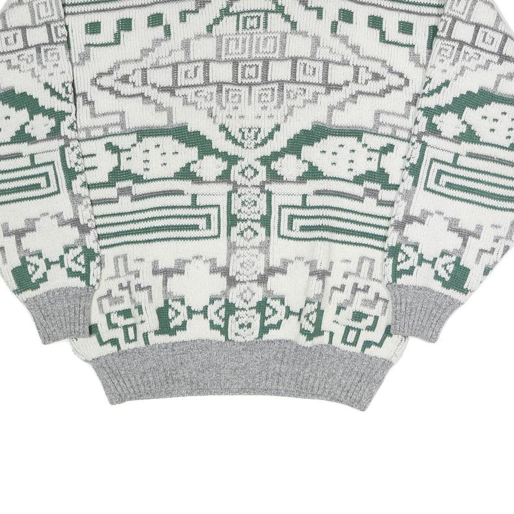 NEW FAST Mens Grey & White Patterned Cotton Blend Jumper M Crew Neck Chunky Knit