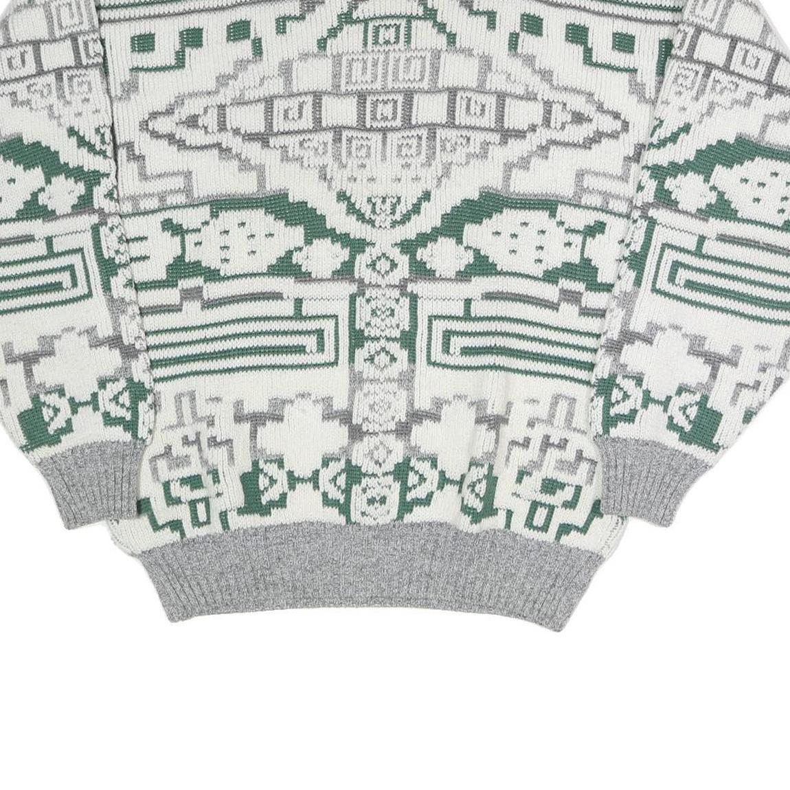 NEW FAST Mens Grey & White Patterned Cotton Blend Jumper M Crew Neck Chunky Knit