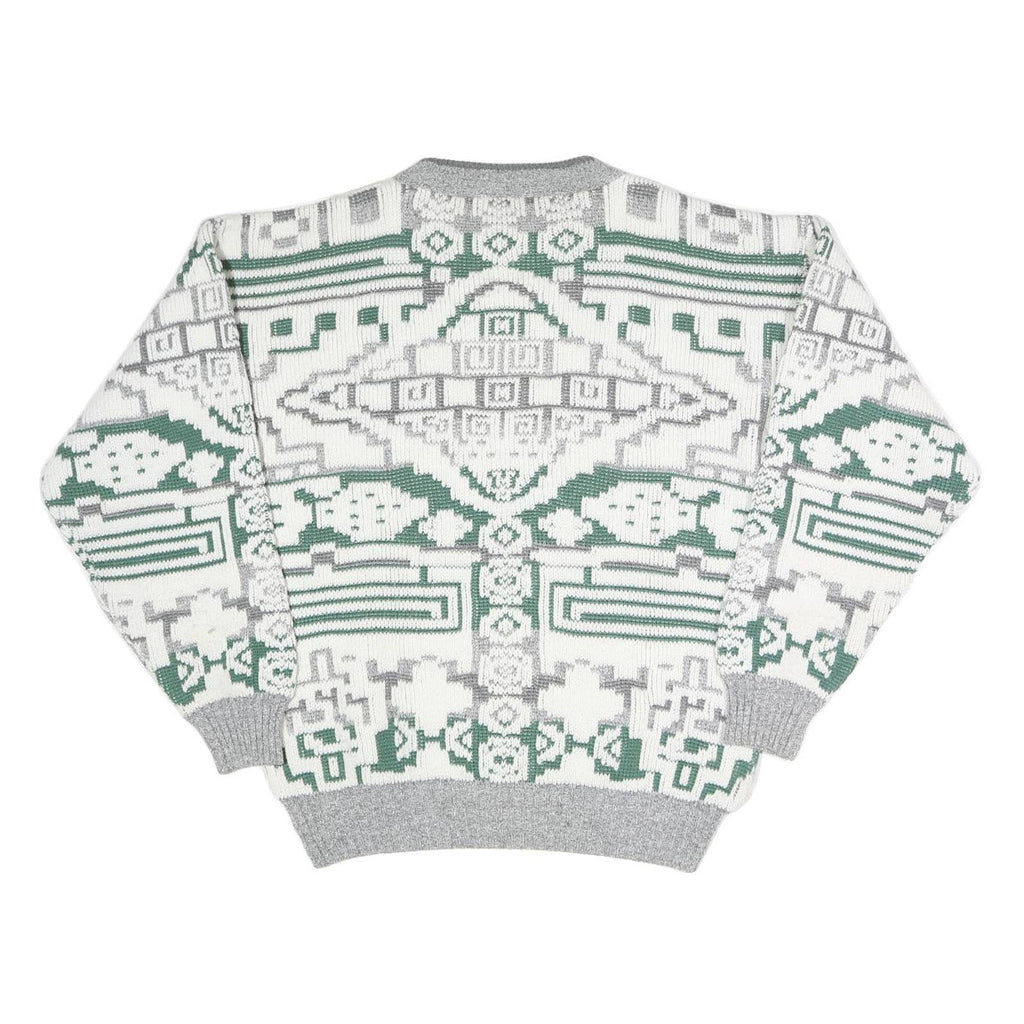 NEW FAST Mens Grey & White Patterned Cotton Blend Jumper M Crew Neck Chunky Knit