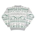 NEW FAST Mens Grey & White Patterned Cotton Blend Jumper M Crew Neck Chunky Knit