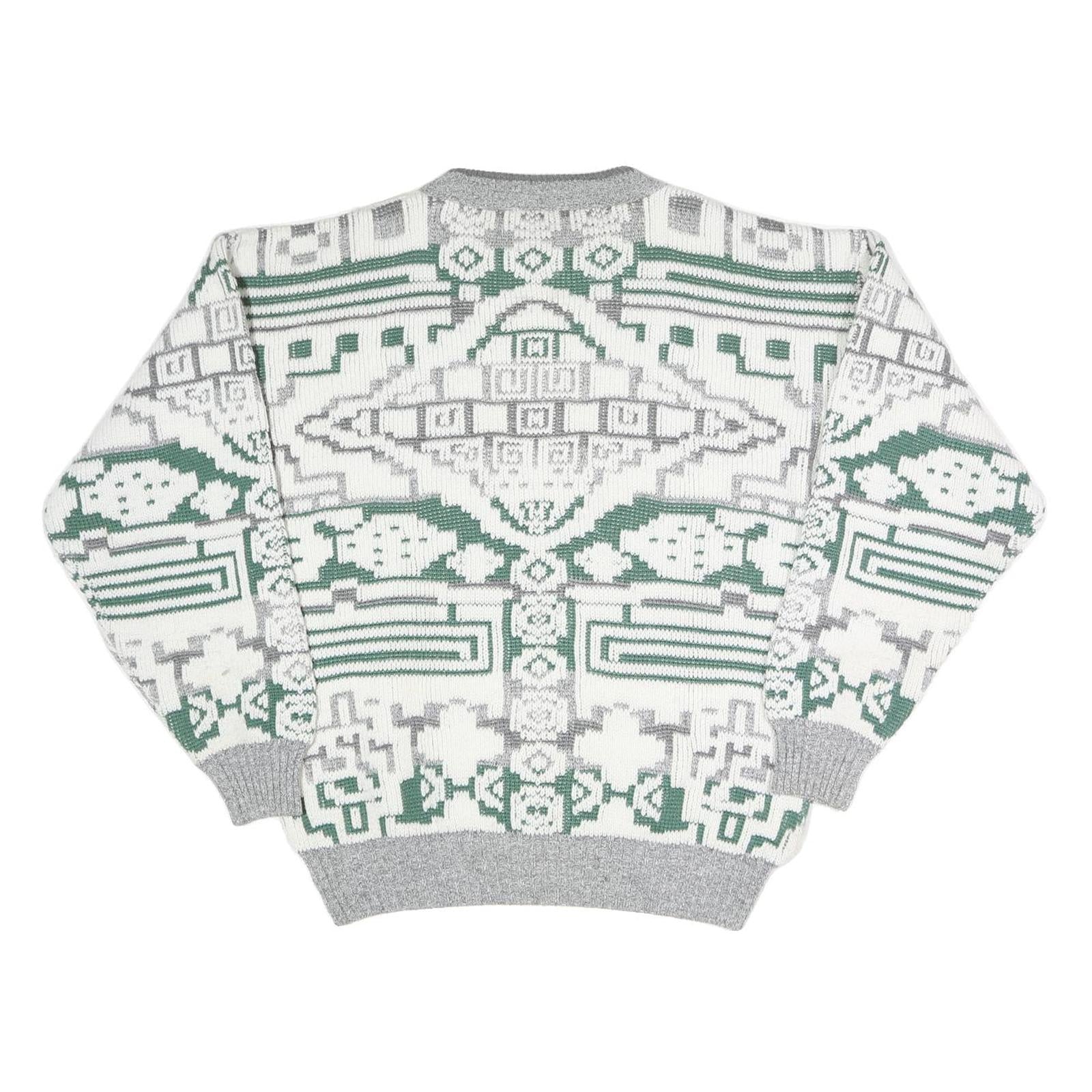 NEW FAST Mens Grey & White Patterned Cotton Blend Jumper M Crew Neck Chunky Knit