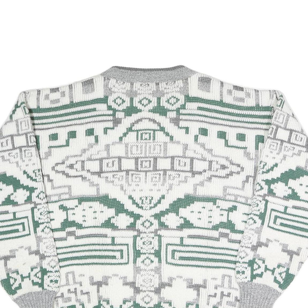 NEW FAST Mens Grey & White Patterned Cotton Blend Jumper M Crew Neck Chunky Knit