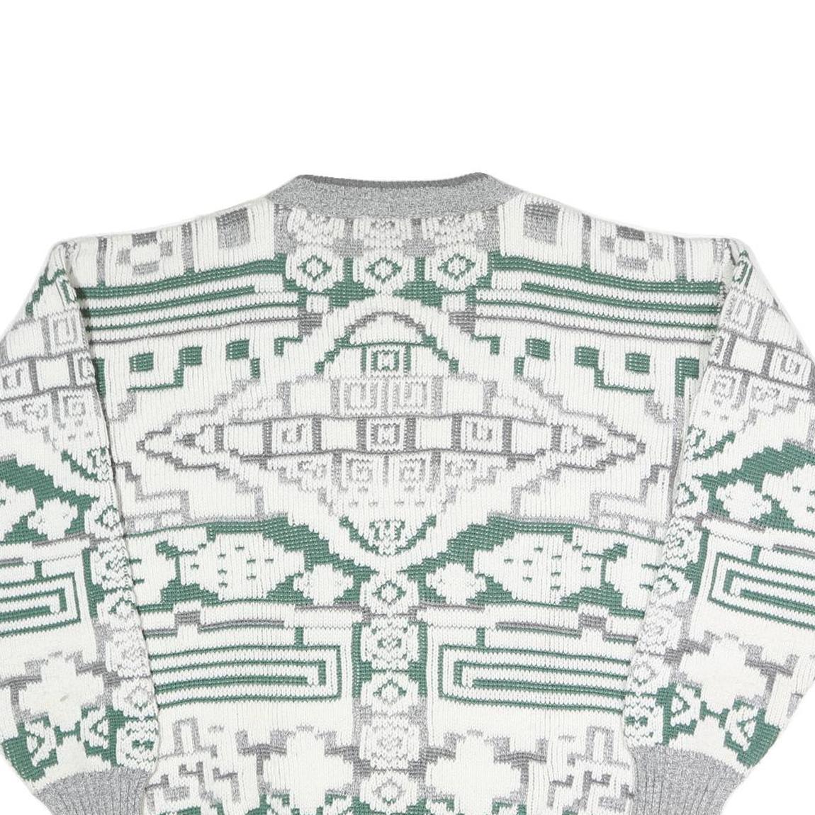 NEW FAST Mens Grey & White Patterned Cotton Blend Jumper M Crew Neck Chunky Knit