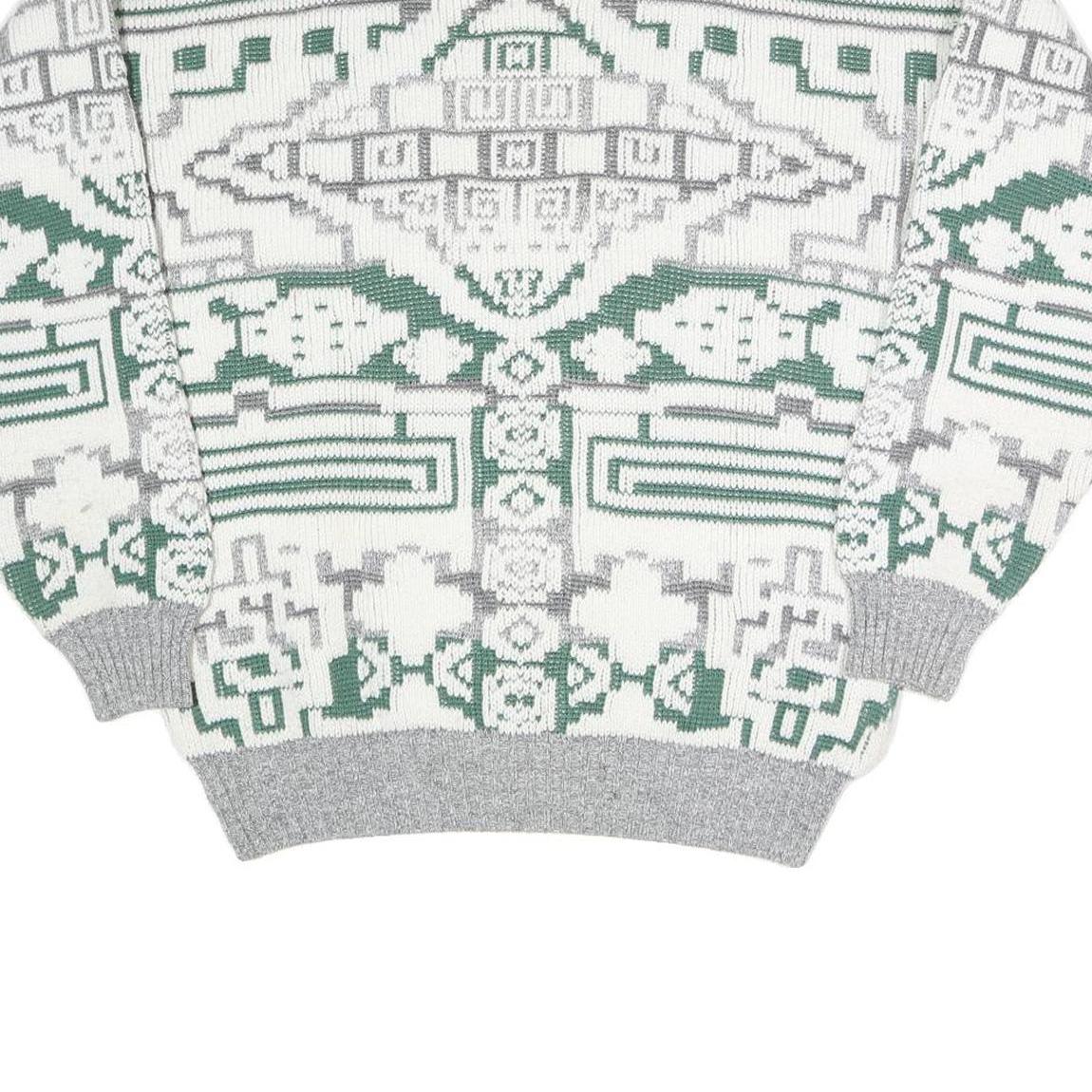 NEW FAST Mens Grey & White Patterned Cotton Blend Jumper M Crew Neck Chunky Knit