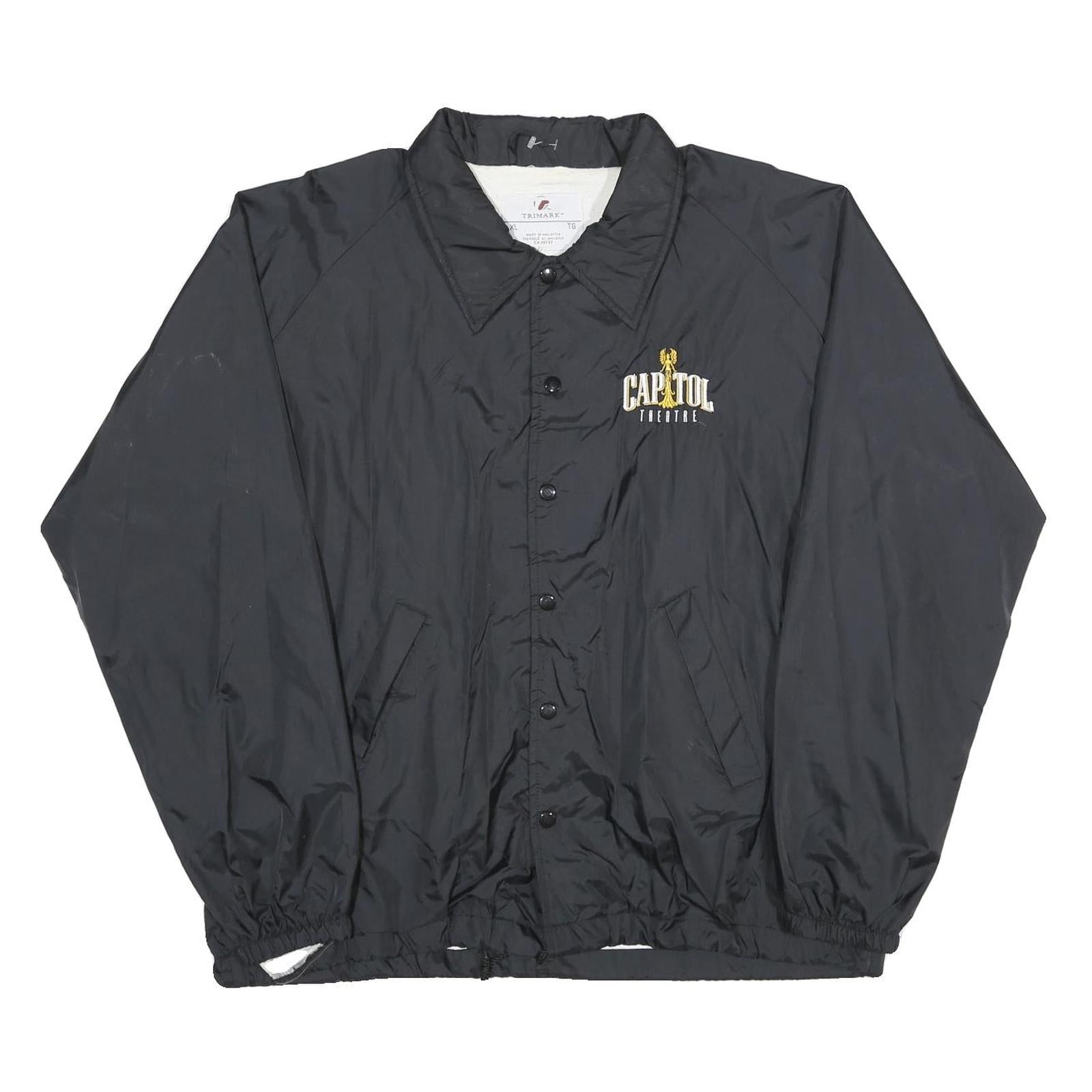 TRI-MARK Mens Black XL Nylon Coach Jacket Plain Button Closure Casual