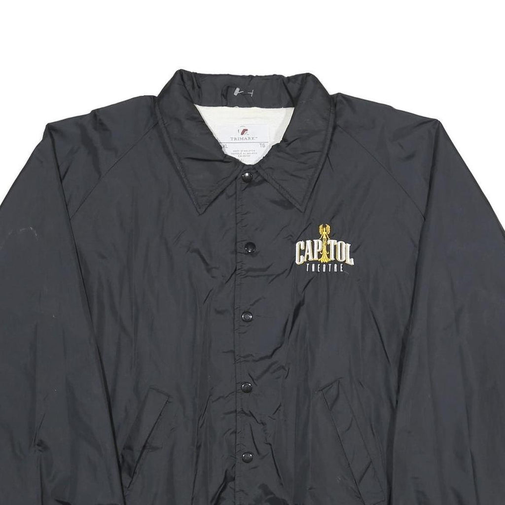 TRI-MARK Mens Black XL Nylon Coach Jacket Plain Button Closure Casual