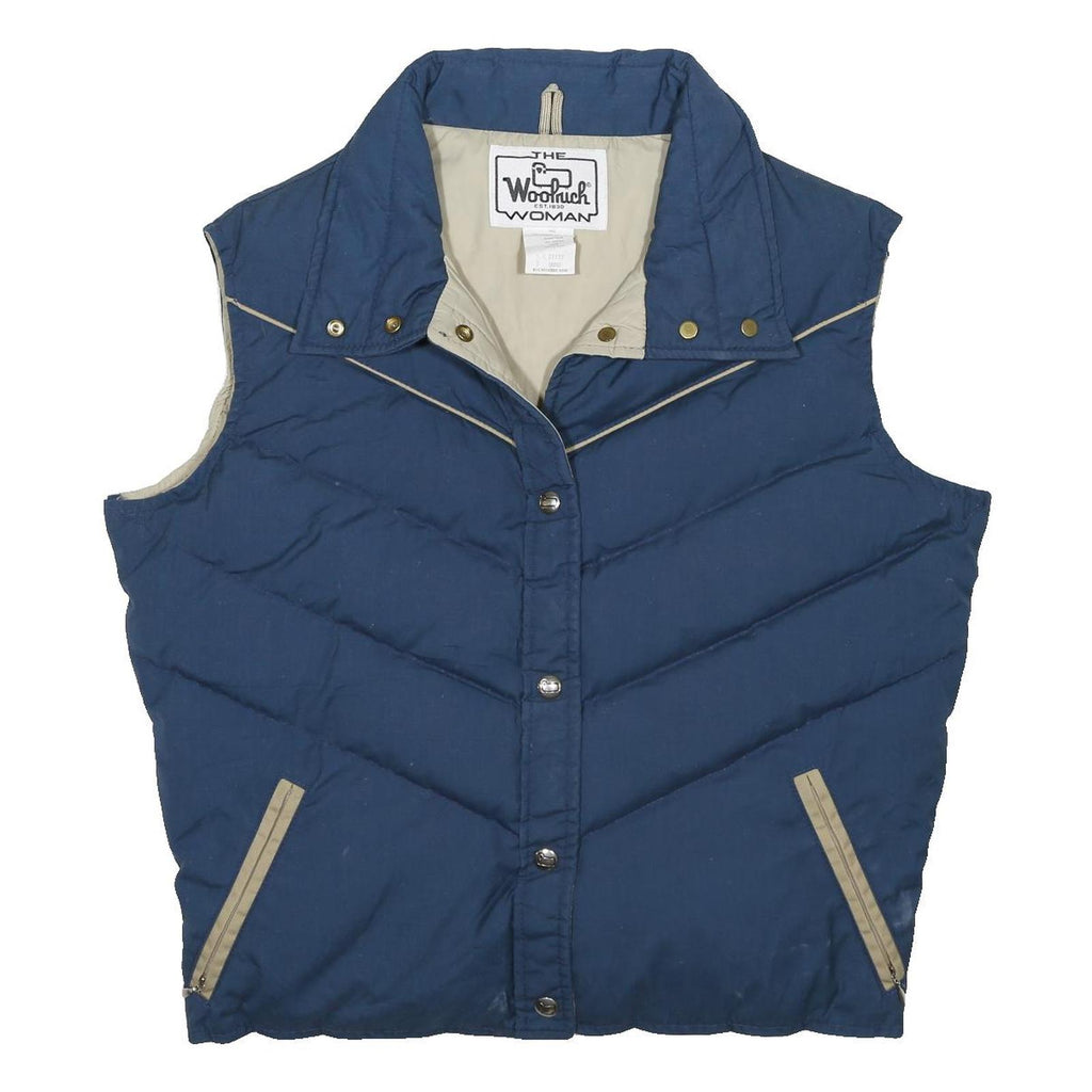 WOOLRICH Womens Blue Cotton Blend Button Jacket L Woven Puffer Vest