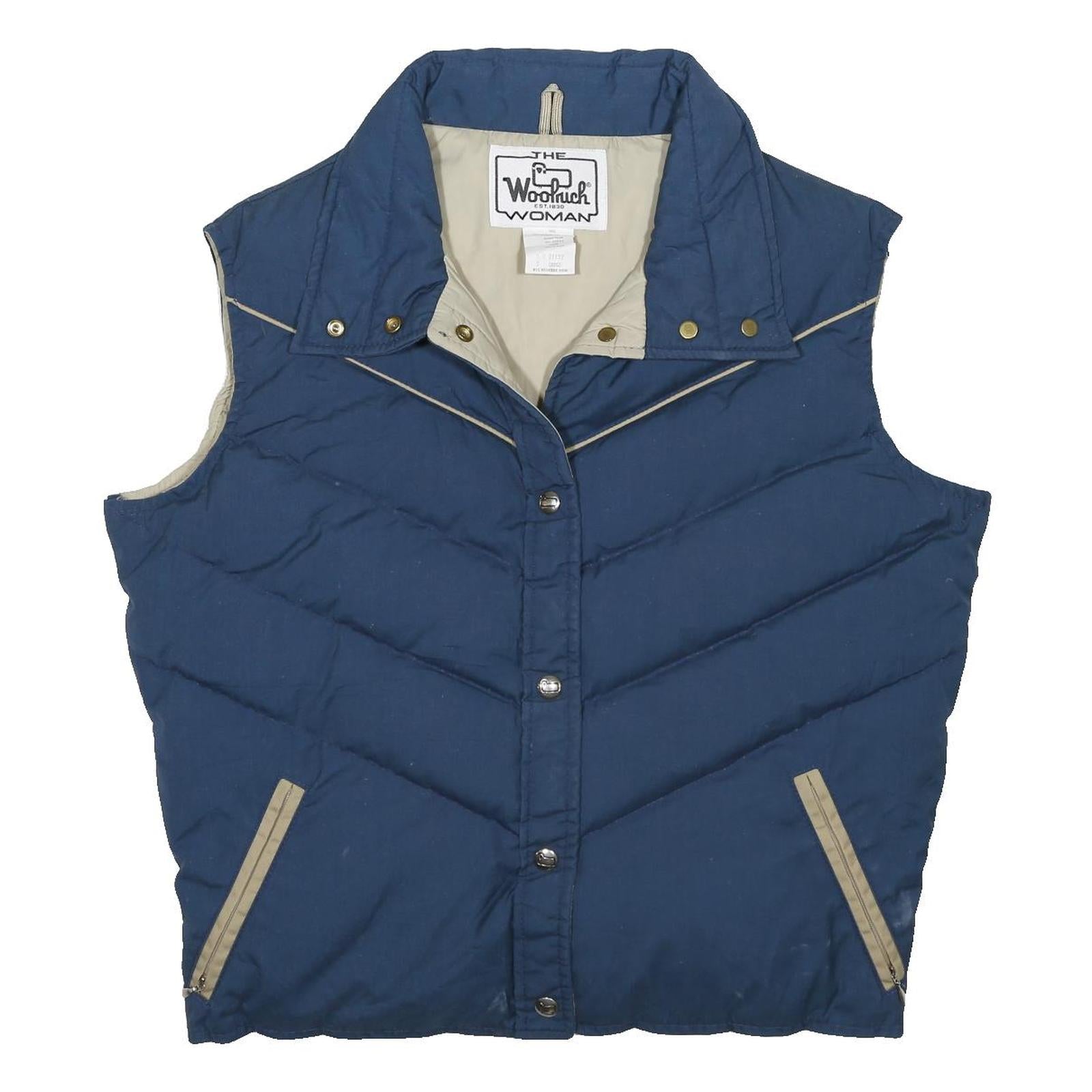 WOOLRICH Womens Blue Cotton Blend Button Jacket L Woven Puffer Vest