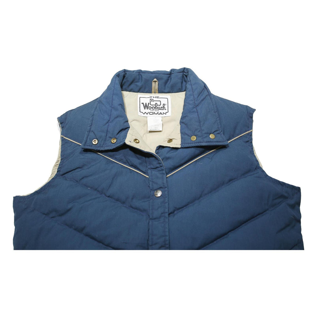 WOOLRICH Womens Blue Cotton Blend Button Jacket L Woven Puffer Vest