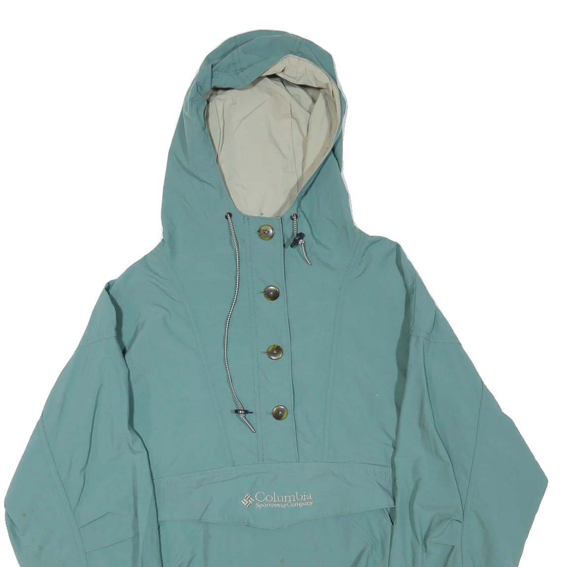 COLUMBIA Womens Blue Green Outdoor Jacket M Polyester Blend Hooded Zip Relaxed