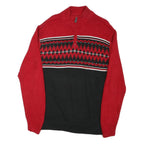 CHAPS Mens Red & Black Patterned Pullover Jumper Half Zip Cotton Blend L