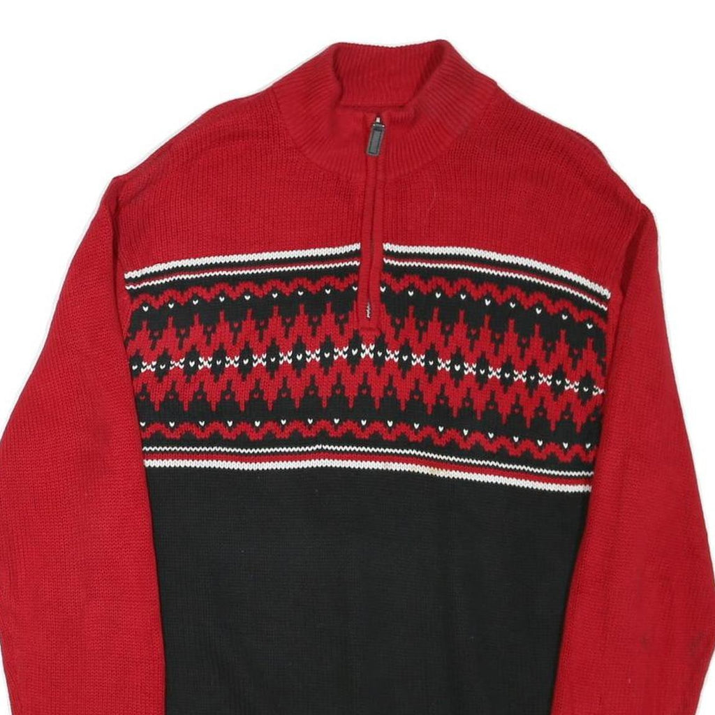 CHAPS Mens Red & Black Patterned Pullover Jumper Half Zip Cotton Blend L