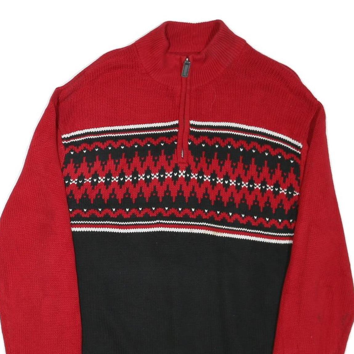 CHAPS Mens Red & Black Patterned Pullover Jumper Half Zip Cotton Blend L