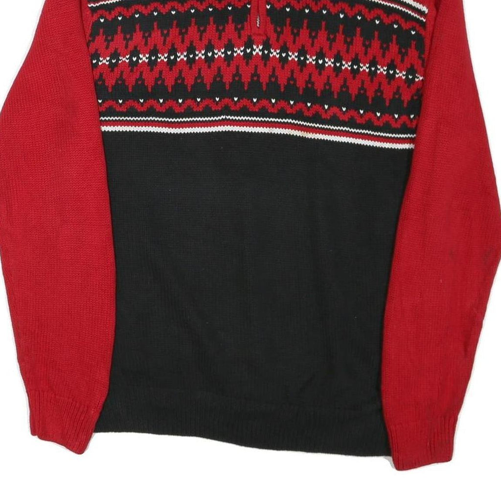 CHAPS Mens Red & Black Patterned Pullover Jumper Half Zip Cotton Blend L