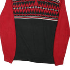 CHAPS Mens Red & Black Patterned Pullover Jumper Half Zip Cotton Blend L