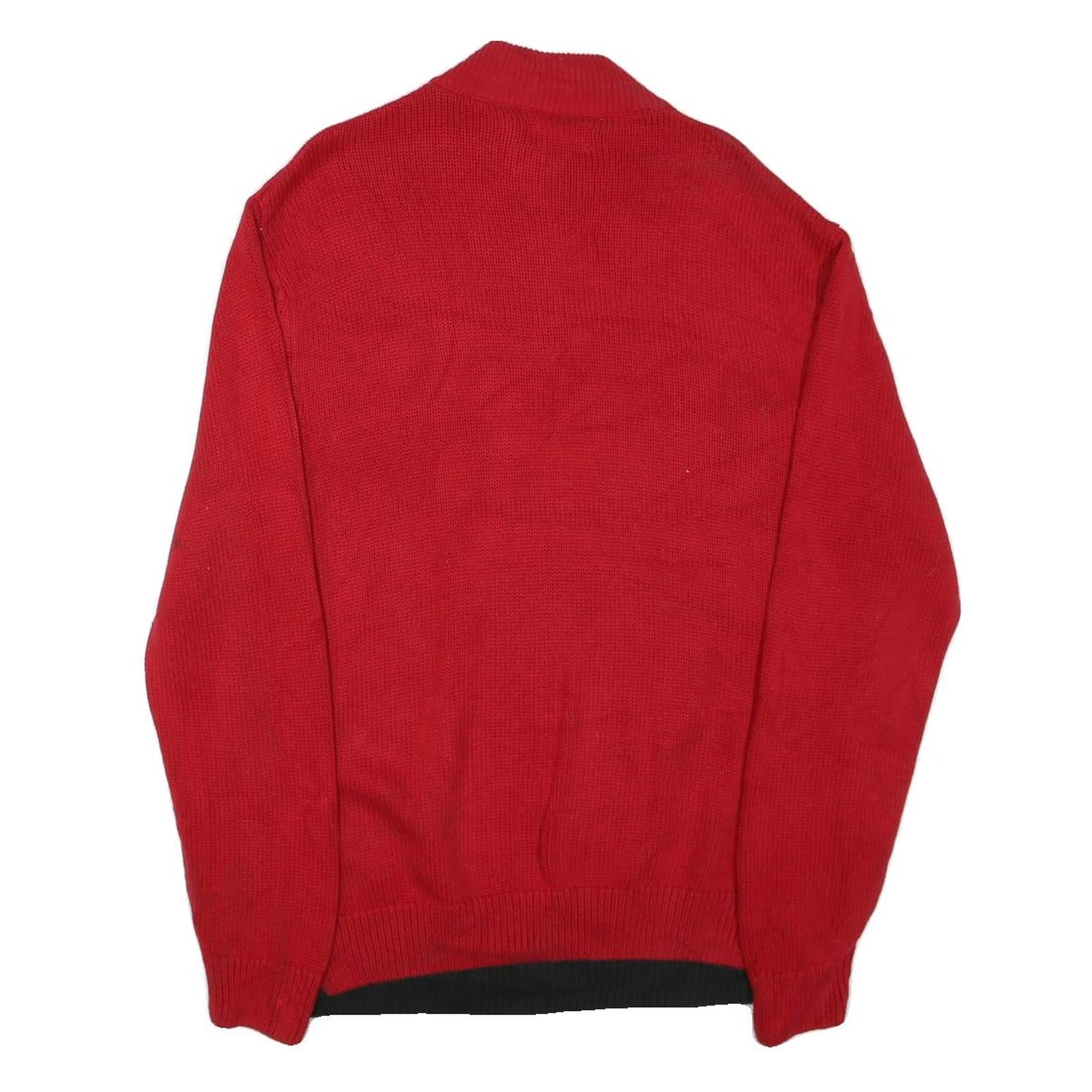 CHAPS Mens Red & Black Patterned Pullover Jumper Half Zip Cotton Blend L