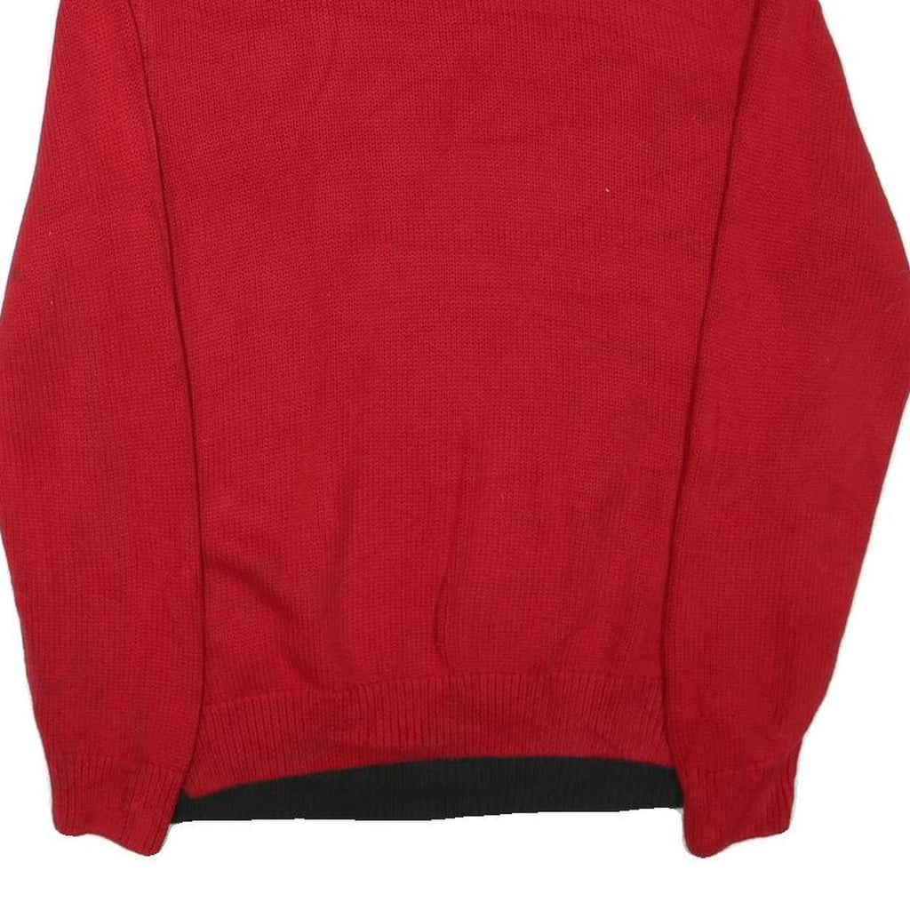 CHAPS Mens Red & Black Patterned Pullover Jumper Half Zip Cotton Blend L