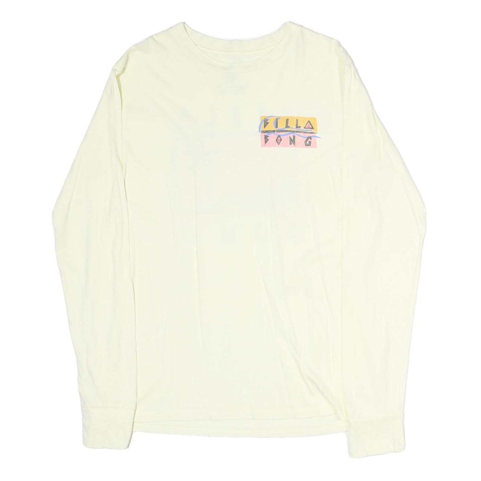 BILLABONG Mens Cream Graphic T-Shirt L Long Sleeve Crew Neck Cotton