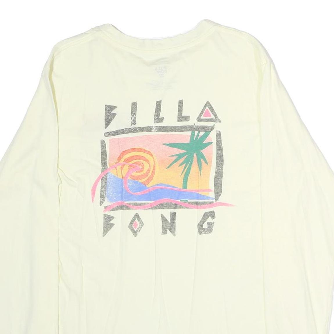 BILLABONG Mens Cream Graphic T-Shirt L Long Sleeve Crew Neck Cotton
