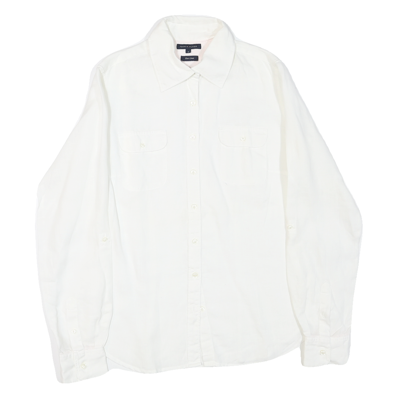 TOMMY HILFIGER Womens White Cotton Blend Shirt M Classic Button-Down Long Sleeve