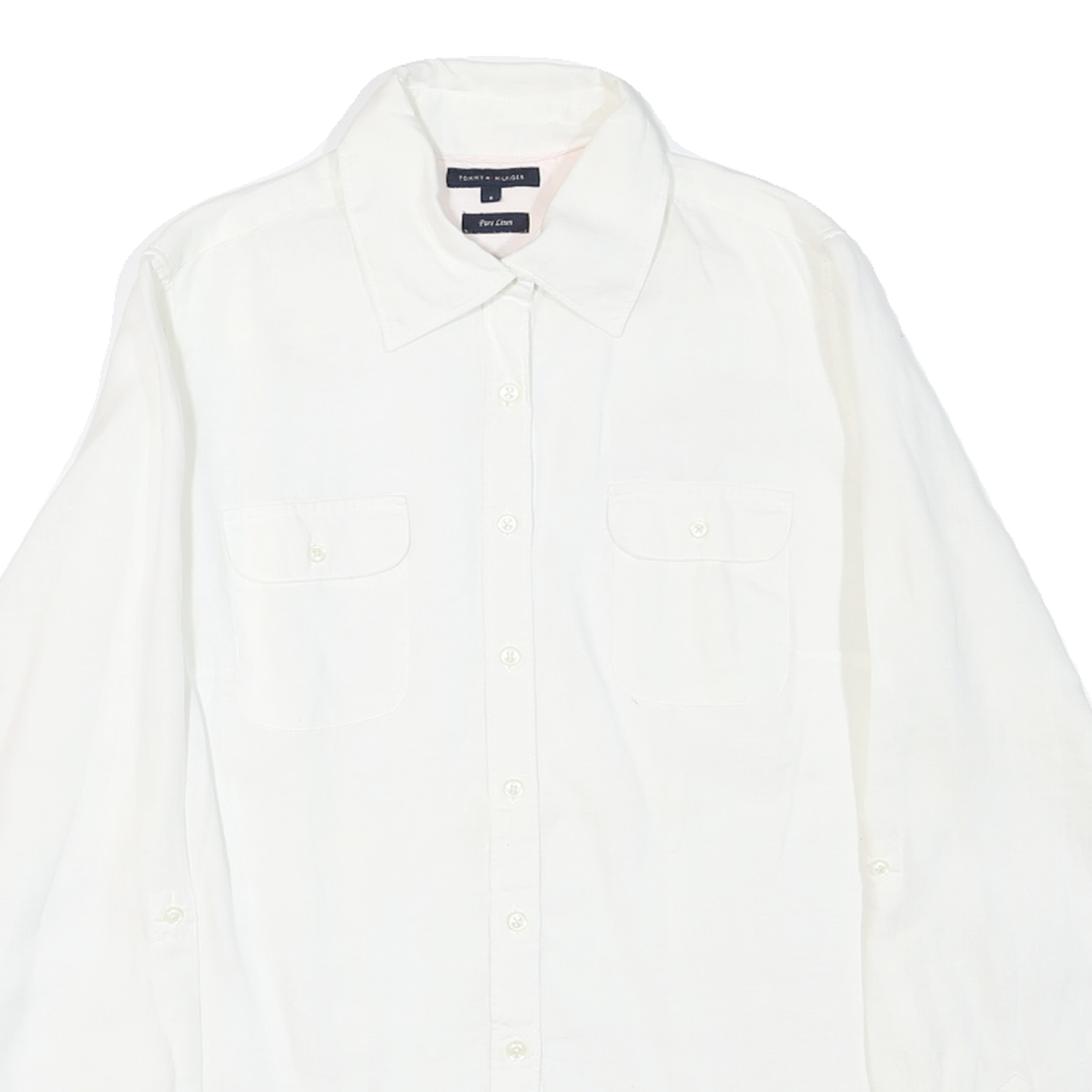 TOMMY HILFIGER Womens White Cotton Blend Shirt M Classic Button-Down Long Sleeve
