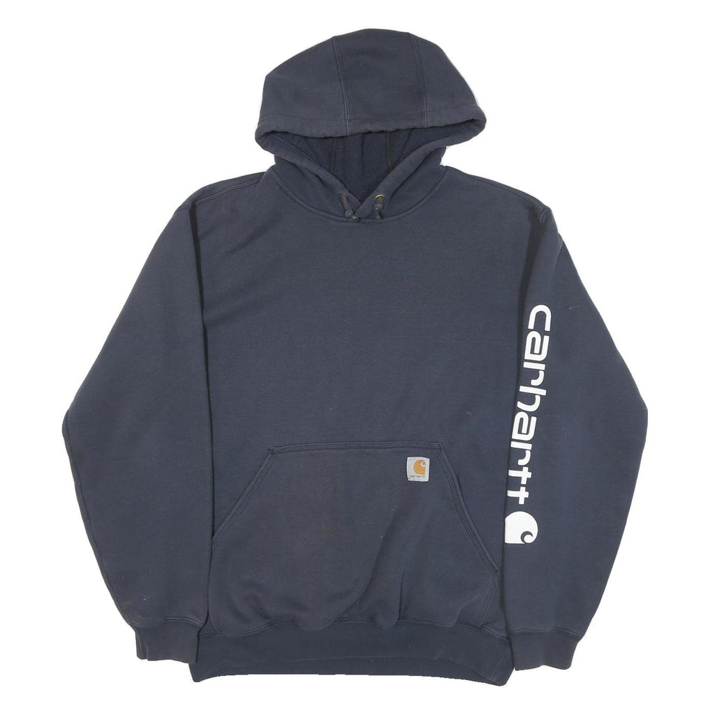CARHARTT Mens Navy Blue Hoodie M Cotton Blend Pullover Logo Print