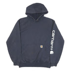 CARHARTT Mens Navy Blue Hoodie M Cotton Blend Pullover Logo Print