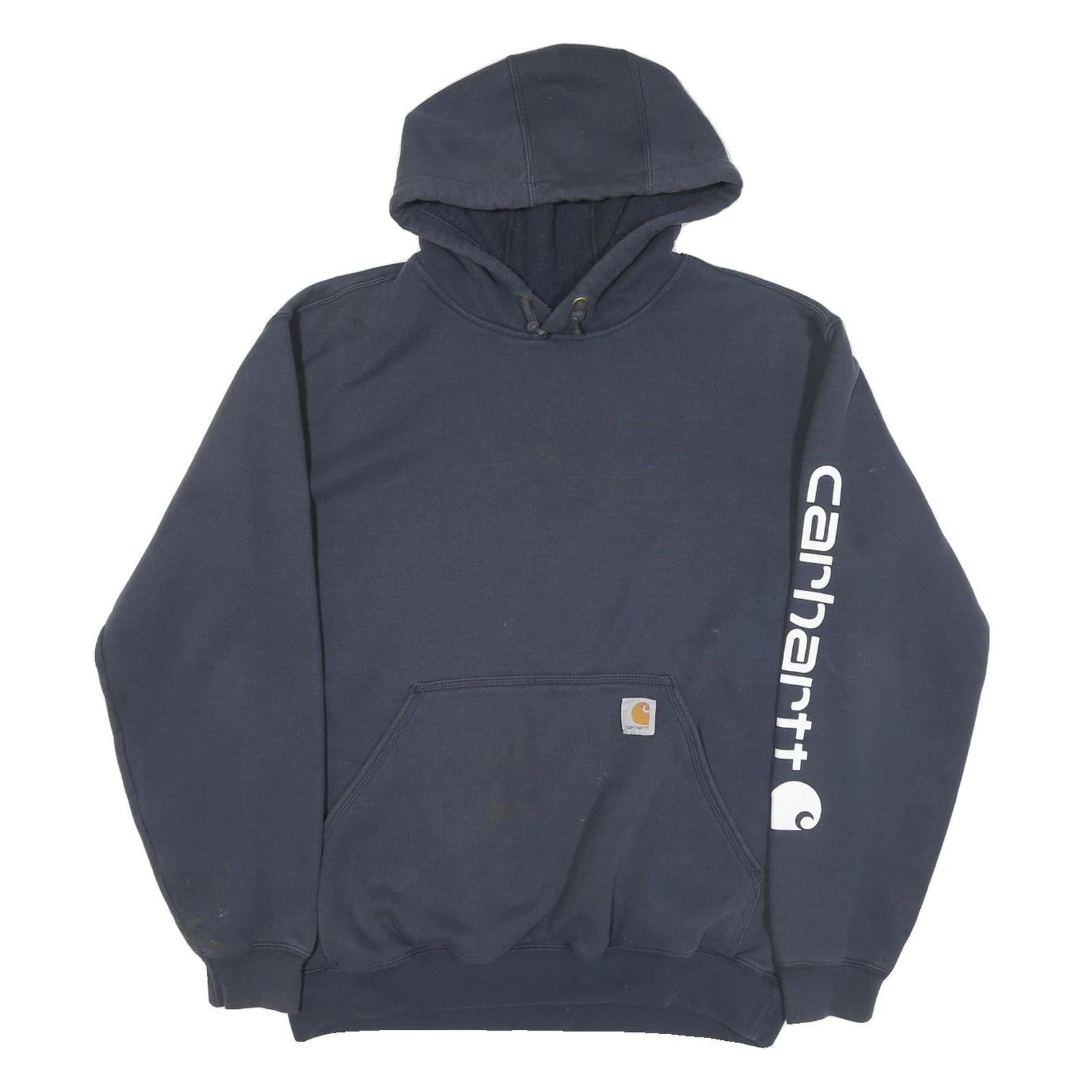 CARHARTT Mens Navy Blue Hoodie M Cotton Blend Pullover Logo Print