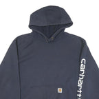 CARHARTT Mens Navy Blue Hoodie M Cotton Blend Pullover Logo Print