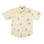 PURTIAN Mens Cream & Blue Nautical Print Cotton Shirt M Casual Short Sleeve