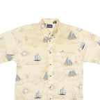 PURTIAN Mens Cream & Blue Nautical Print Cotton Shirt M Casual Short Sleeve