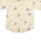 PURTIAN Mens Cream & Blue Nautical Print Cotton Shirt M Casual Short Sleeve