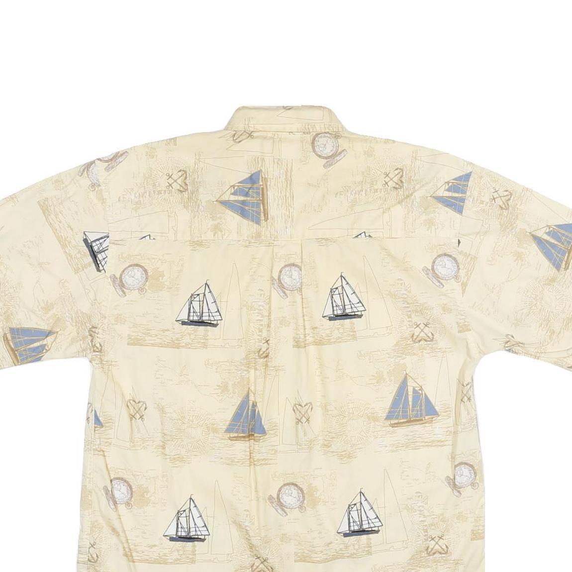 PURTIAN Mens Cream & Blue Nautical Print Cotton Shirt M Casual Short Sleeve