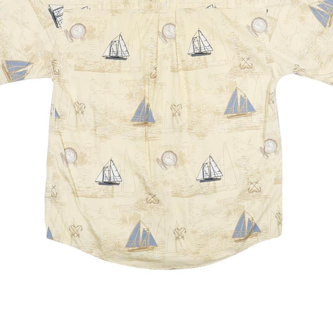 PURTIAN Mens Cream & Blue Nautical Print Cotton Shirt M Casual Short Sleeve