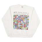 ONEITA Mens White Sweatshirt L Crew Neck Cotton Pullover International Flags