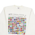 ONEITA Mens White Sweatshirt L Crew Neck Cotton Pullover International Flags