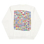 ONEITA Mens White Sweatshirt L Crew Neck Cotton Pullover International Flags
