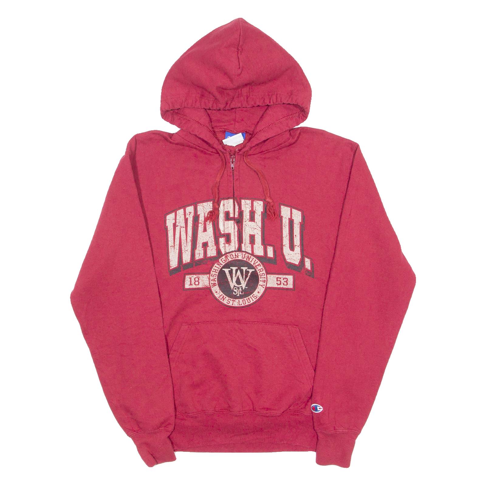 CHAMPION Washington University St. Louis 1/4 Zip Mens Red Hoodie USA S