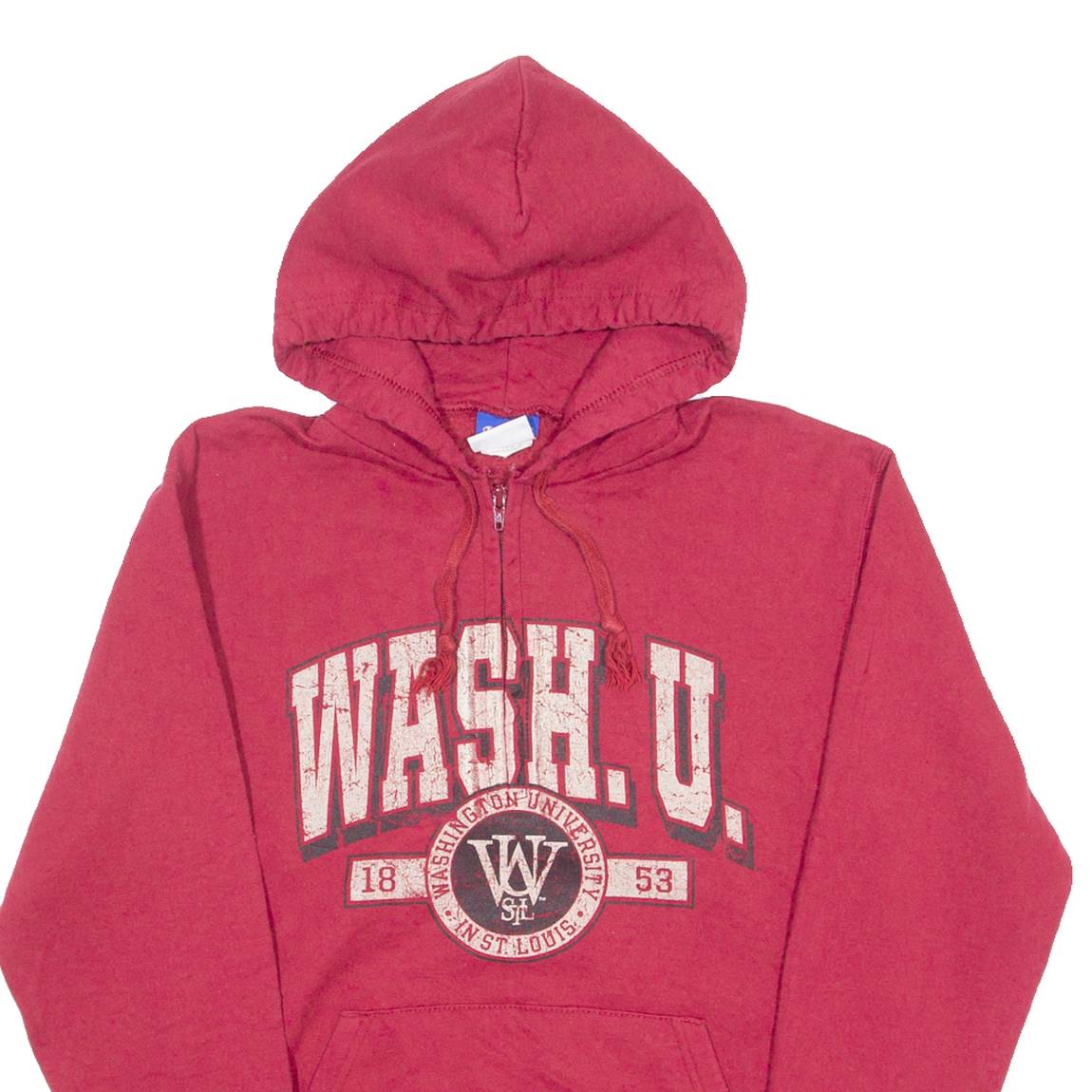 CHAMPION Washington University St. Louis 1/4 Zip Mens Red Hoodie USA S