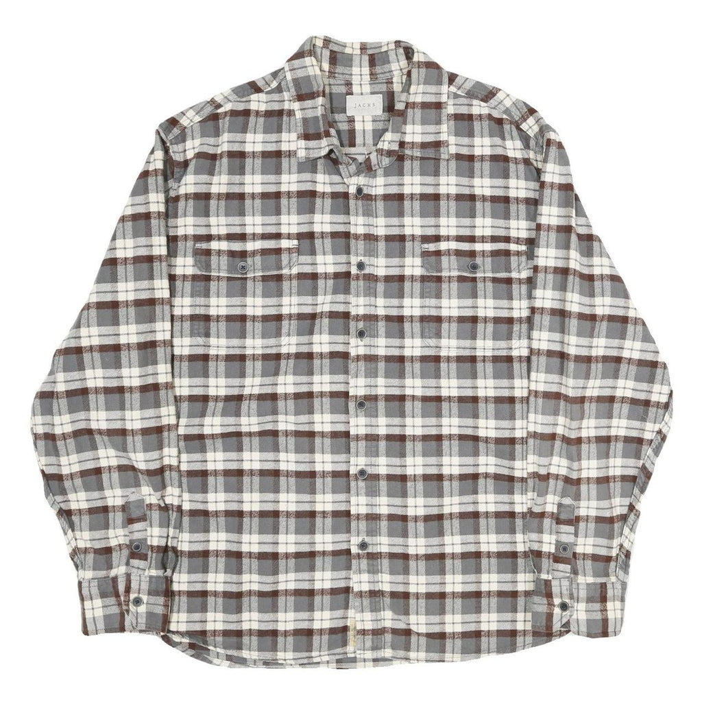 JACHS Mens Grey & Brown Check Shirt 2XL Long Sleeve Cotton Casual Relaxed Fit