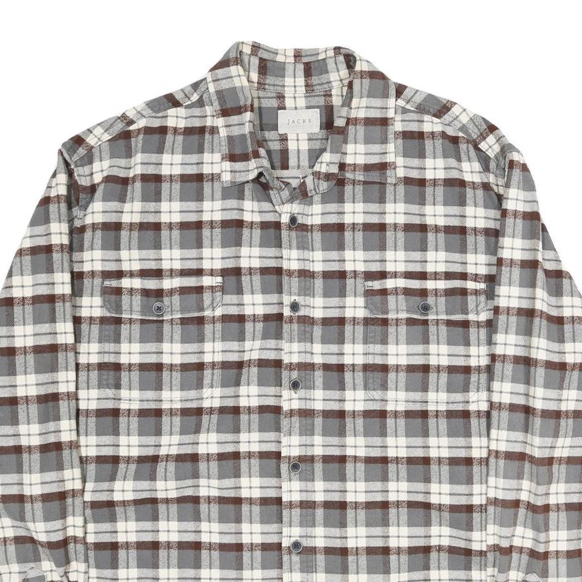 JACHS Mens Grey & Brown Check Shirt 2XL Long Sleeve Cotton Casual Relaxed Fit
