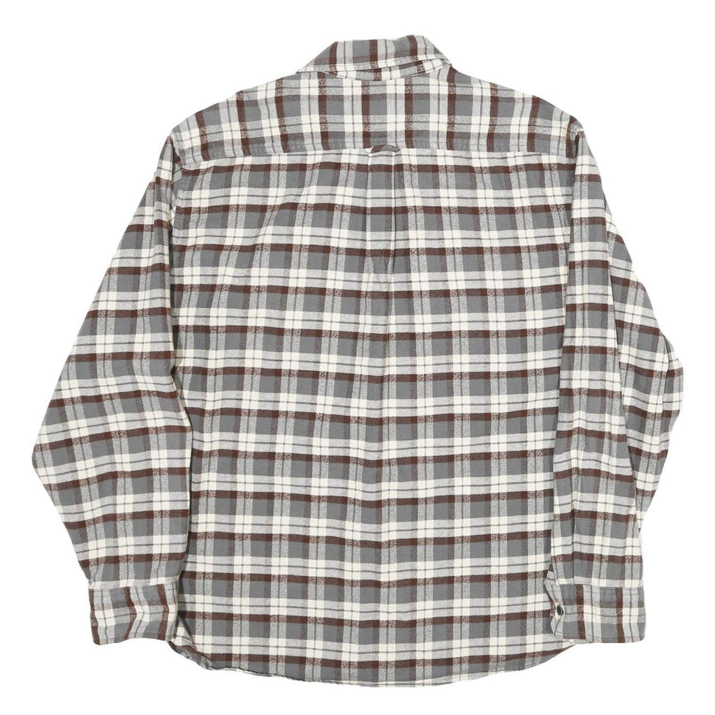 JACHS Mens Grey & Brown Check Shirt 2XL Long Sleeve Cotton Casual Relaxed Fit