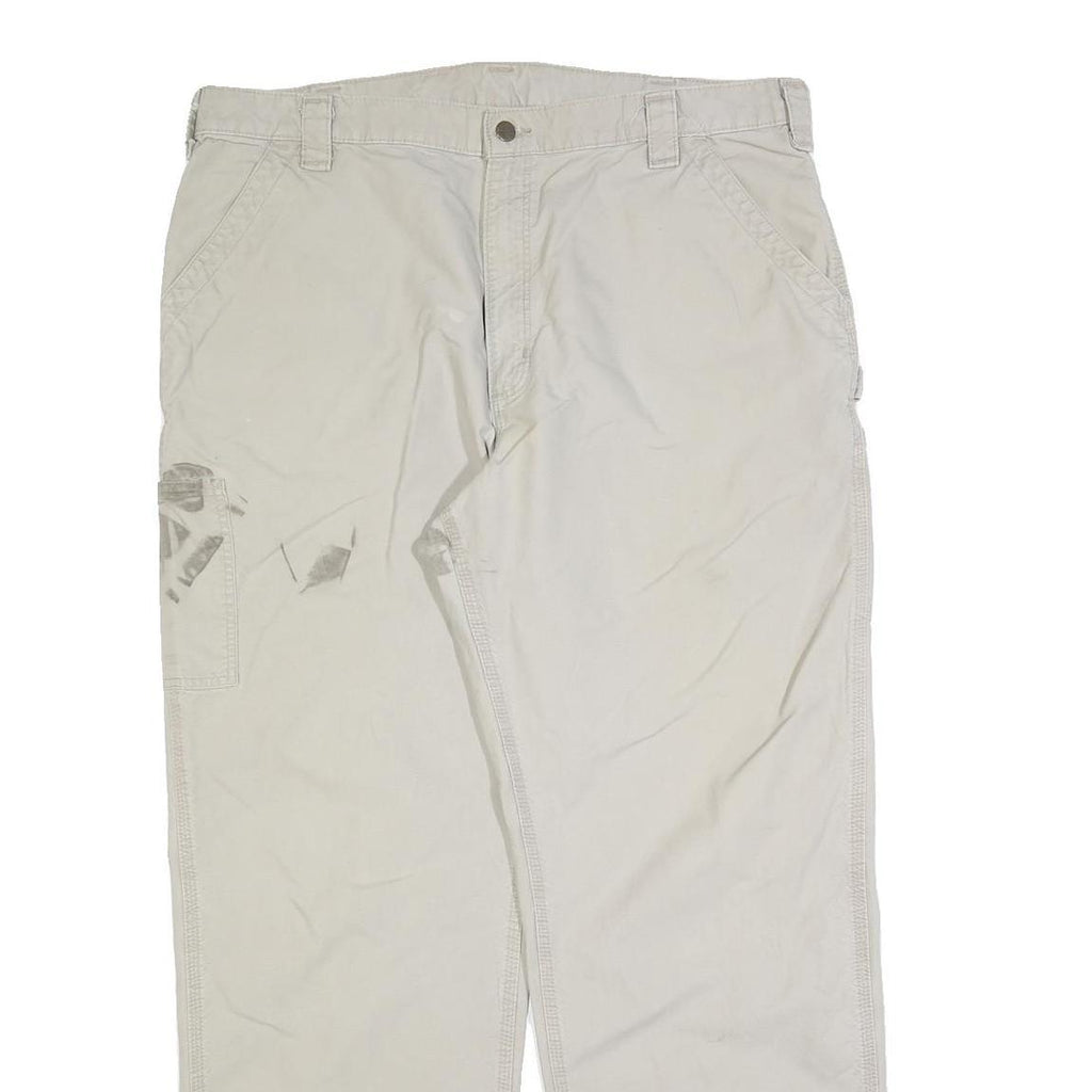 CARHARTT Mens Cotton Beige Relaxed Straight Trousers W40 L34 Workwear Casual Zip