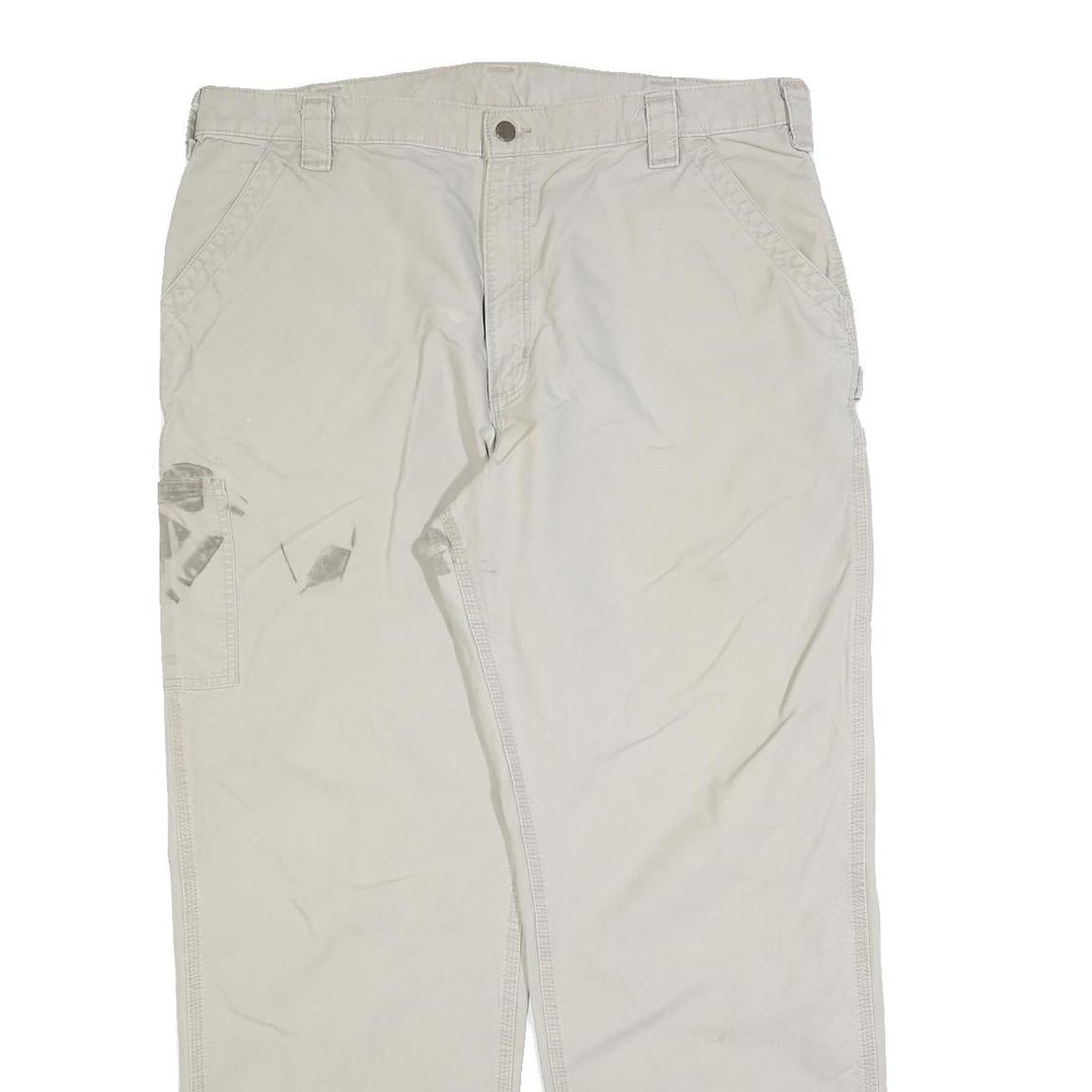 CARHARTT Mens Cotton Beige Relaxed Straight Trousers W40 L34 Workwear Casual Zip