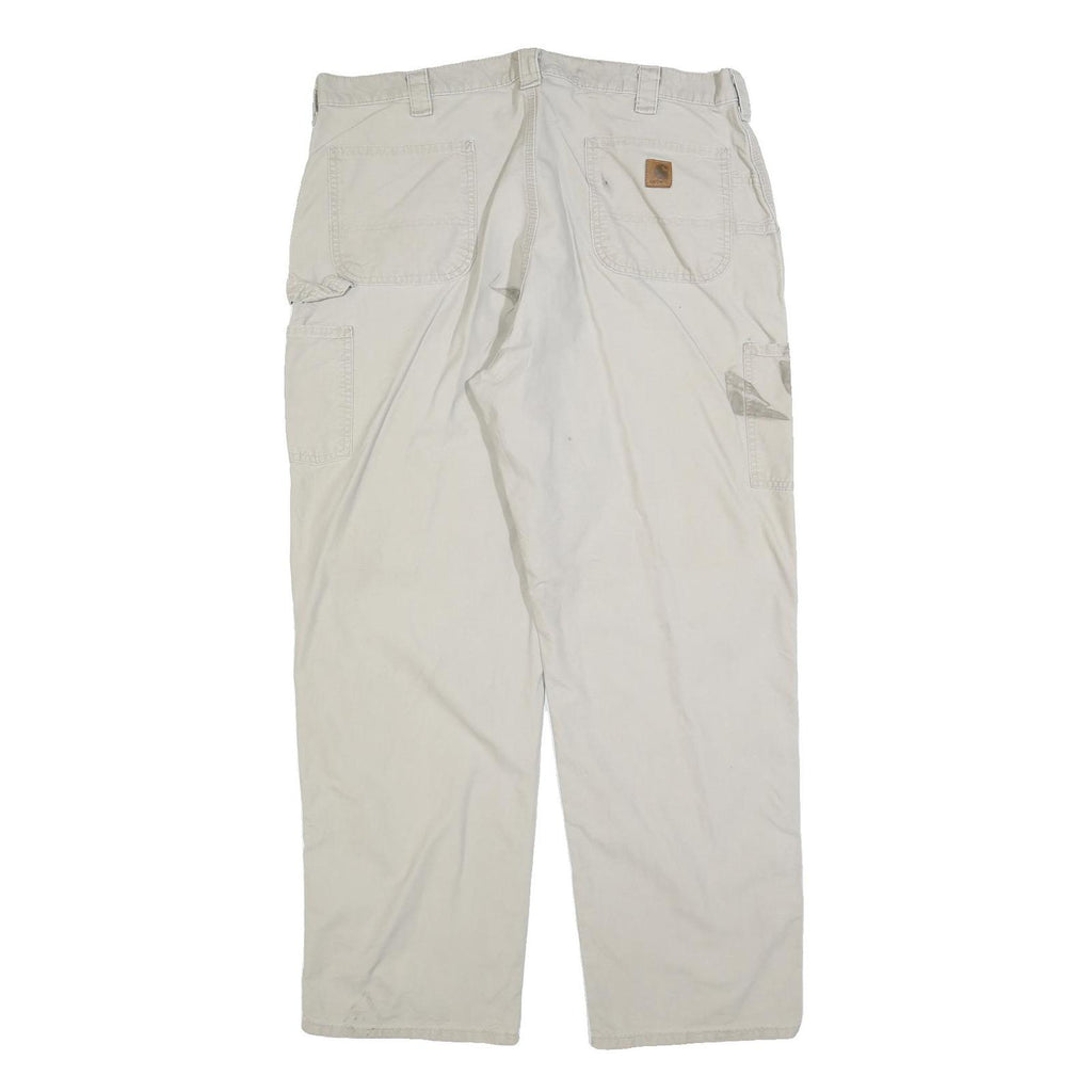 CARHARTT Mens Cotton Beige Relaxed Straight Trousers W40 L34 Workwear Casual Zip
